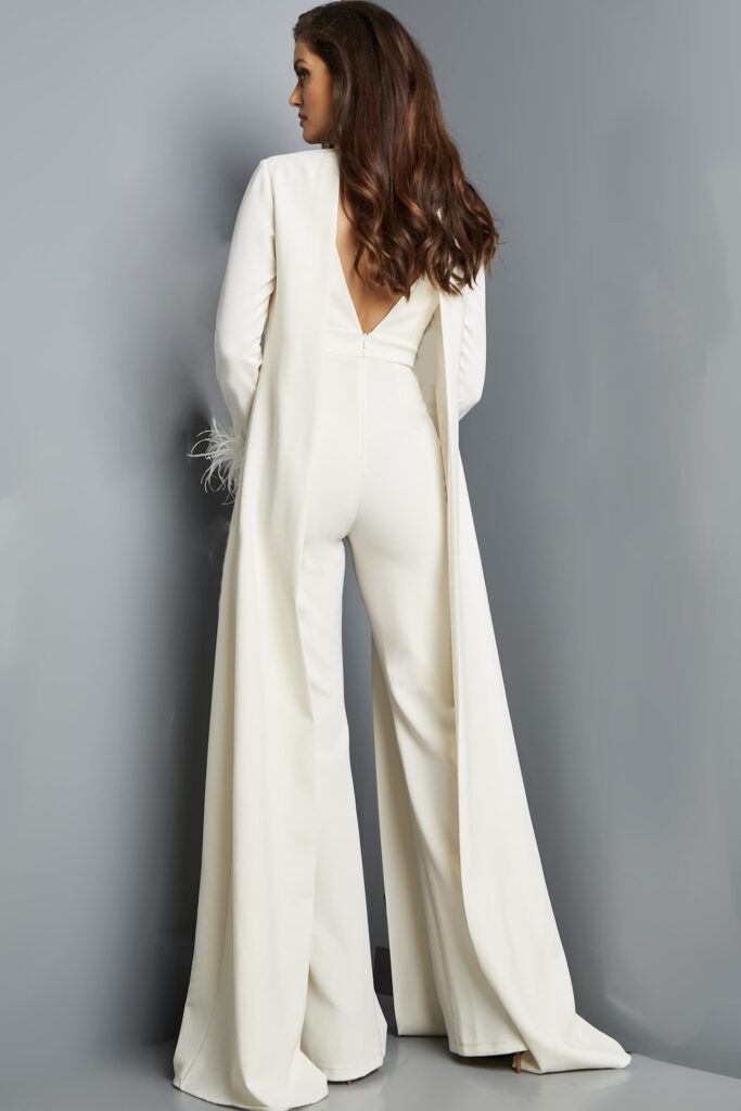 Jovani 09479 Ivory Long Sleeve Cape Jumpsuit