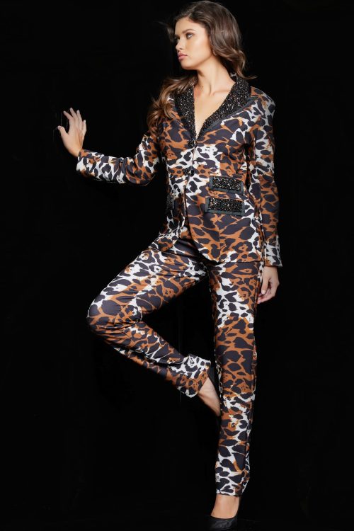 Animal Print Two Piece Contemporary Pant Suit 09680