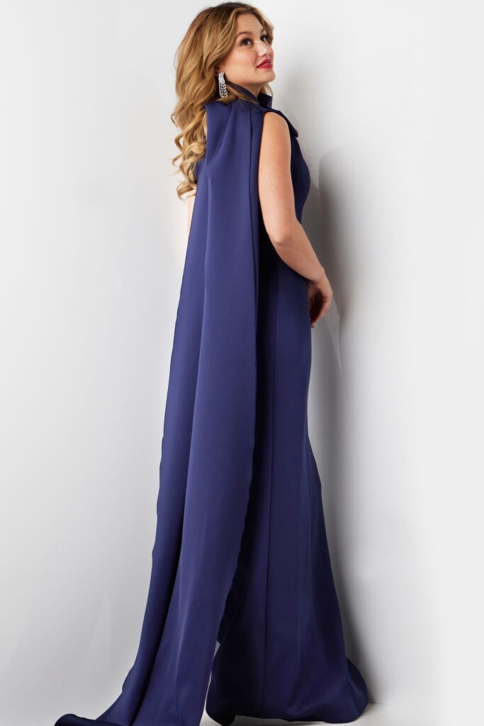 Navy High Neck Sheath Formal Gown 09709