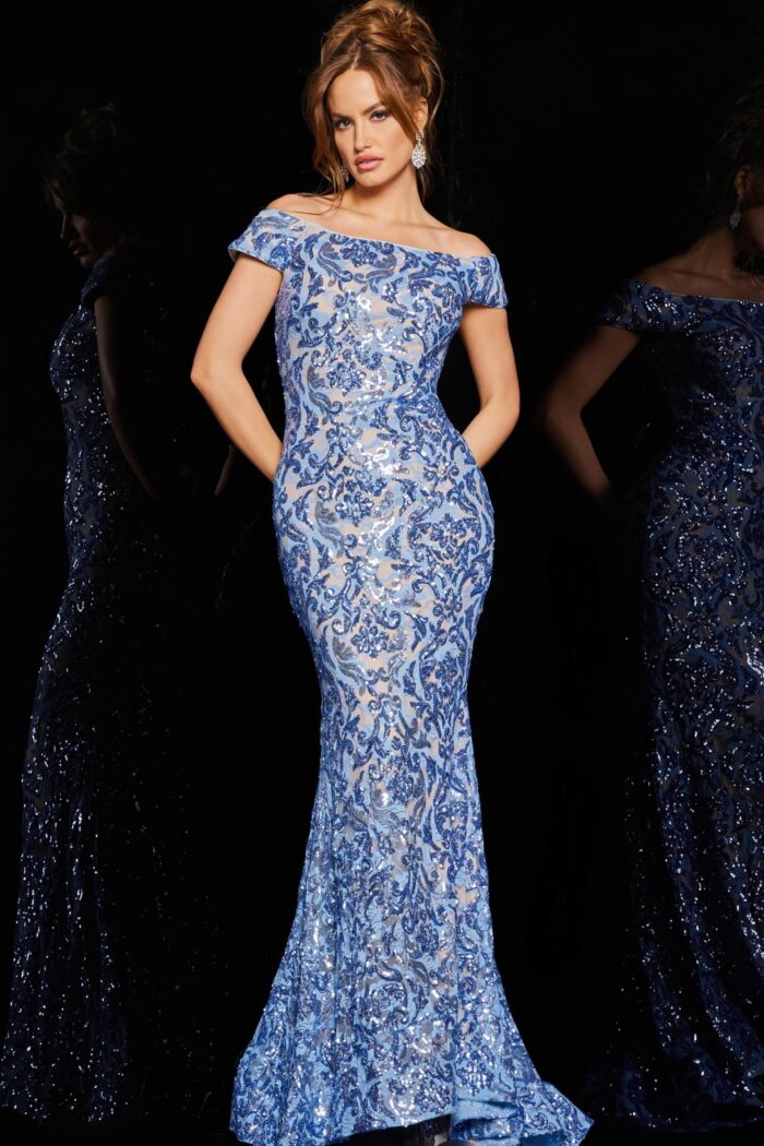 Model wearing Off The Shoulder Mermaid Dress 1122