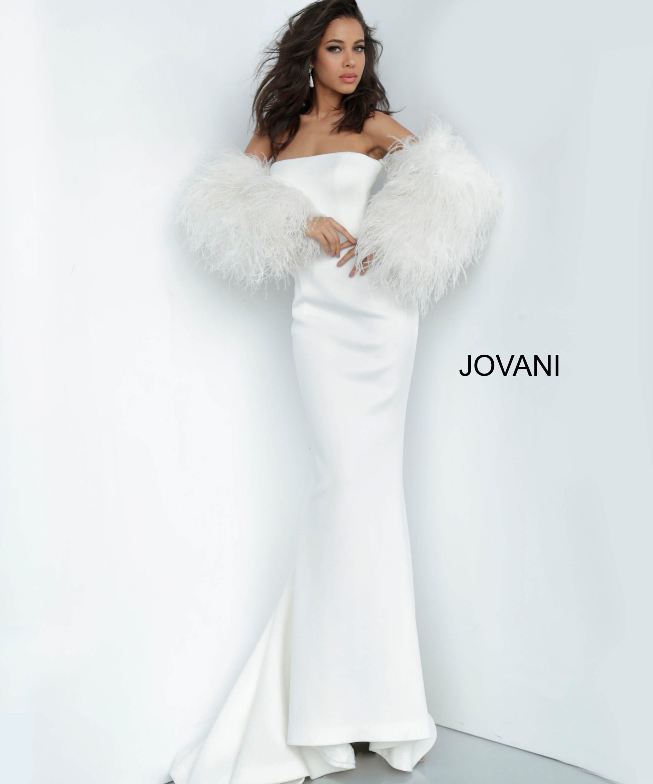 Jovani 1226 White Scuba Informal Bridal Gown