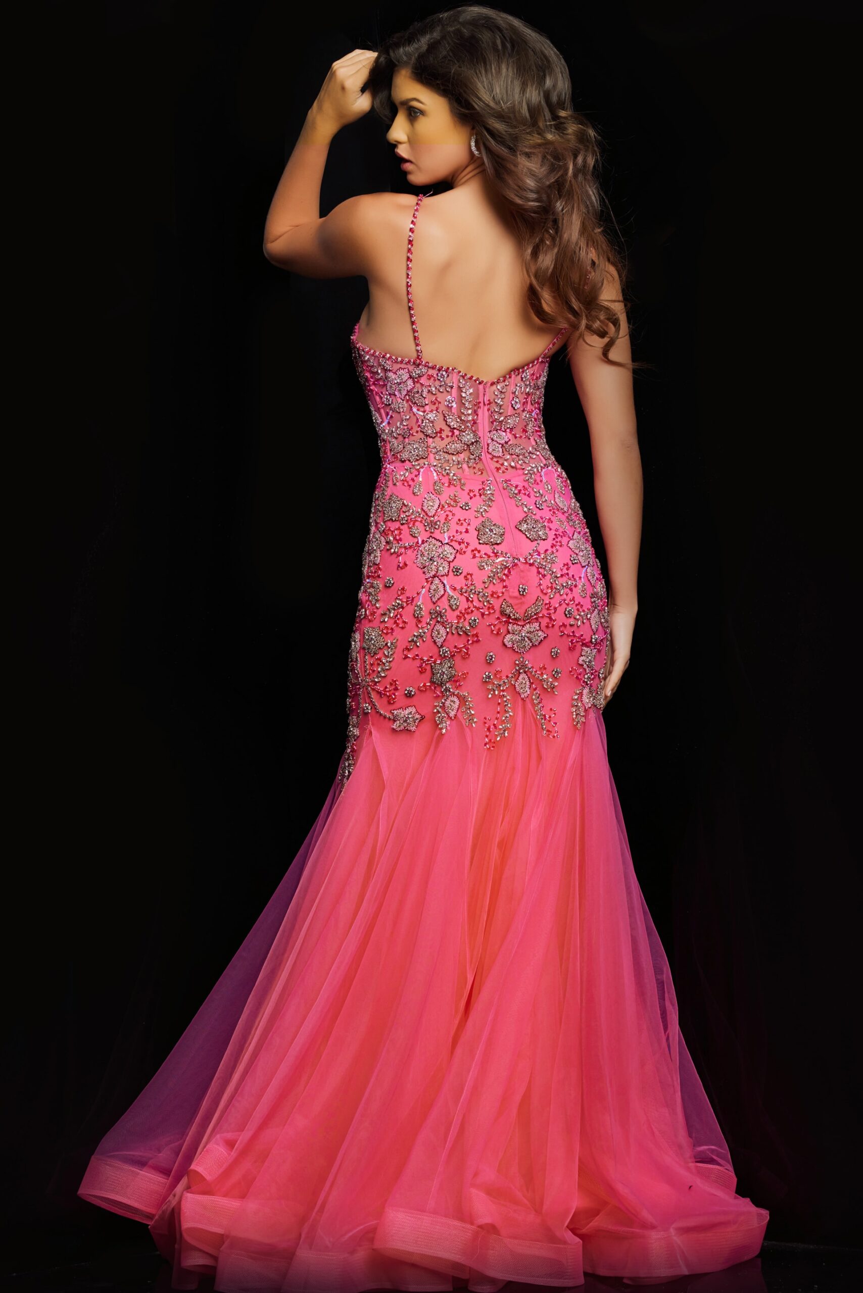 Hot Pink Silver Embellished Mermaid Dress 23125