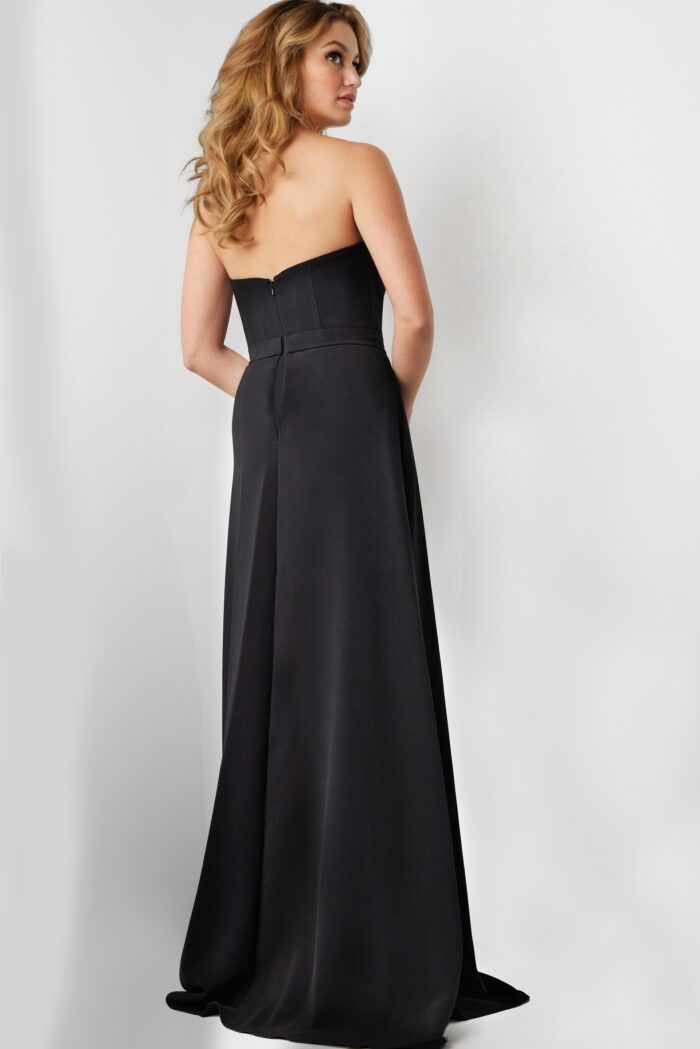 Model wearing Black Strapless Contemporary Jumpsuit 23150