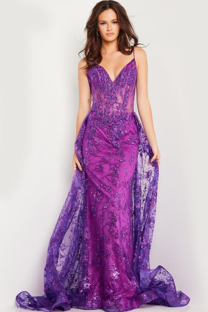 Model wearing Amythyst Embellished Corset Bodice Dress 23530