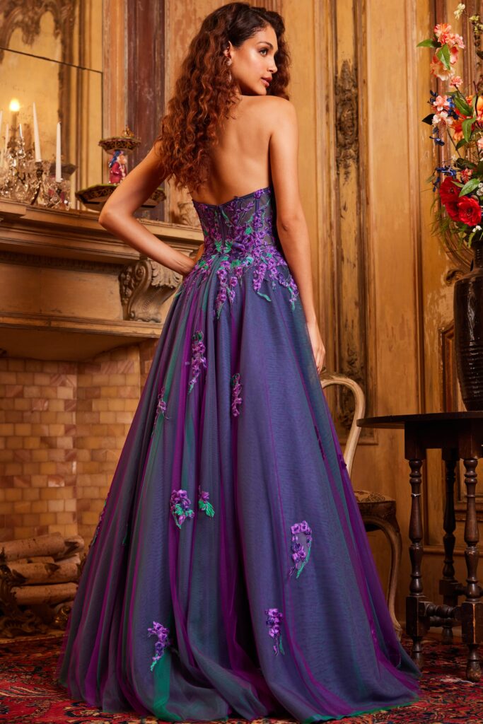 Jovani 23578 Purple Multi Strapless Embroidered Gown