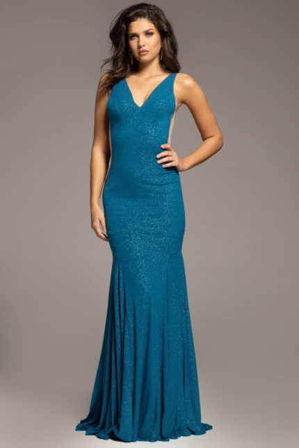 v neckline blue dress 23701