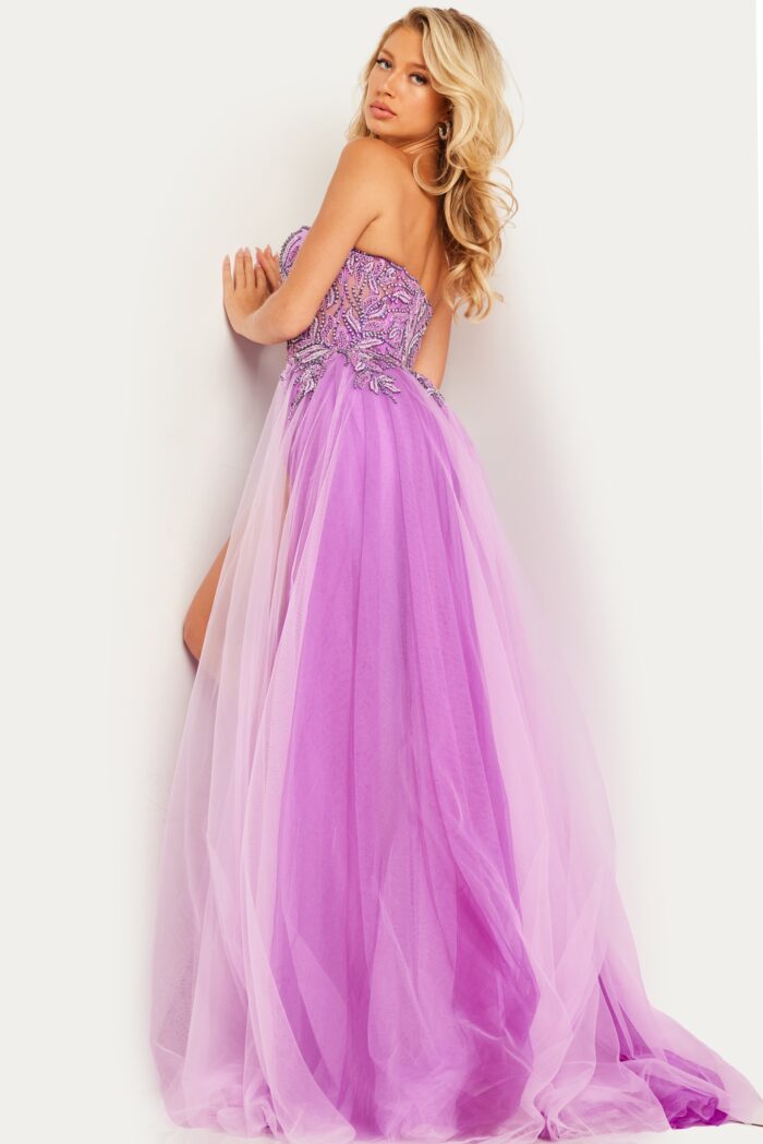 Model wearing Lilac Embellished High Slit Dress 23710