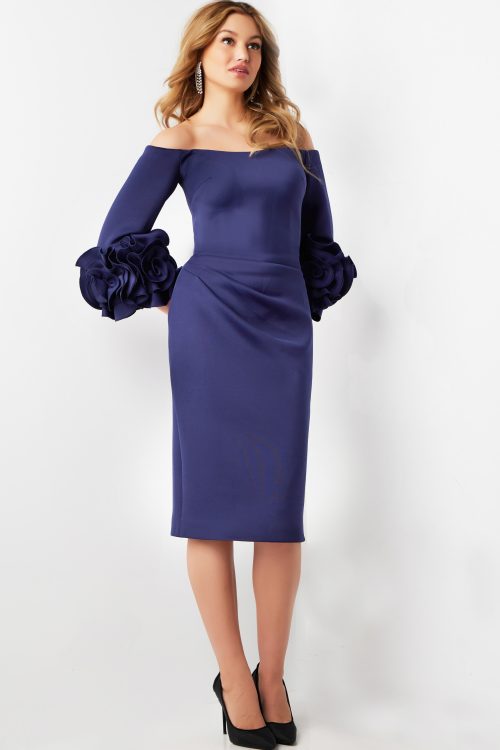 Navy Knee Length Three Quarter Sleeve Dress 23717