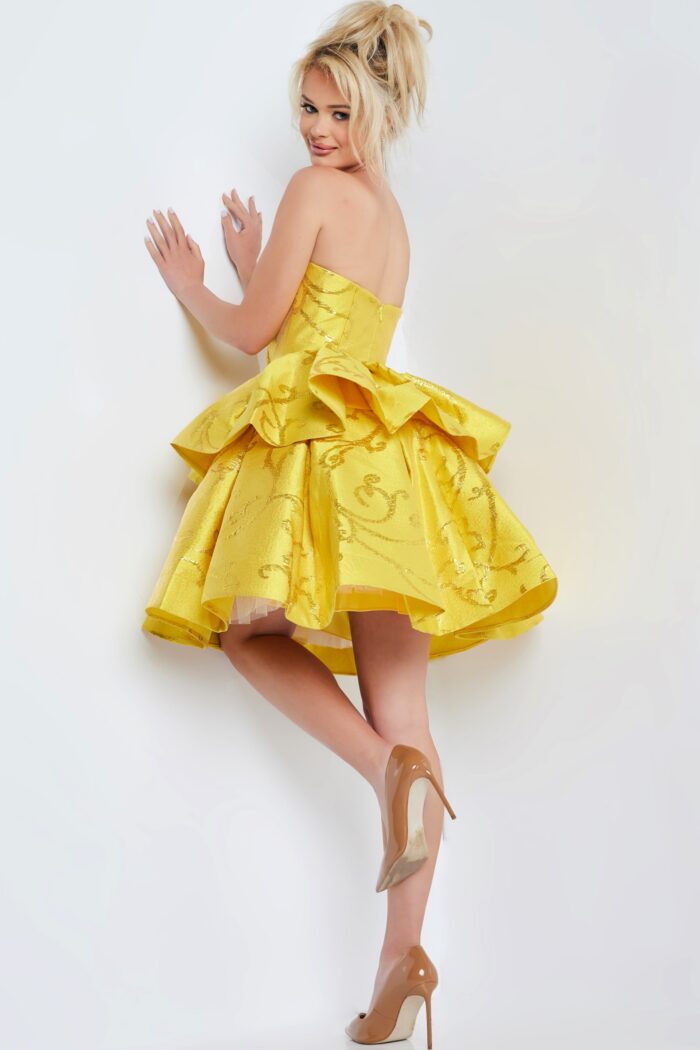 Model wearing Yellow Fit and Flare Short Dress 23743