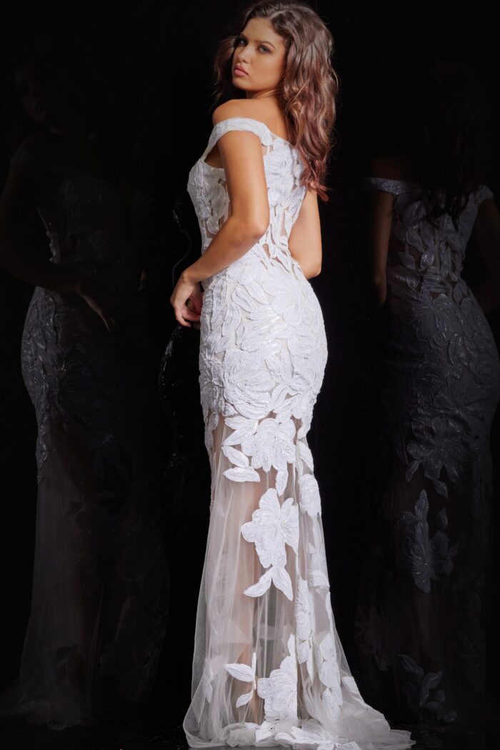 Model wearing White Off The Shoulder Dress 23834