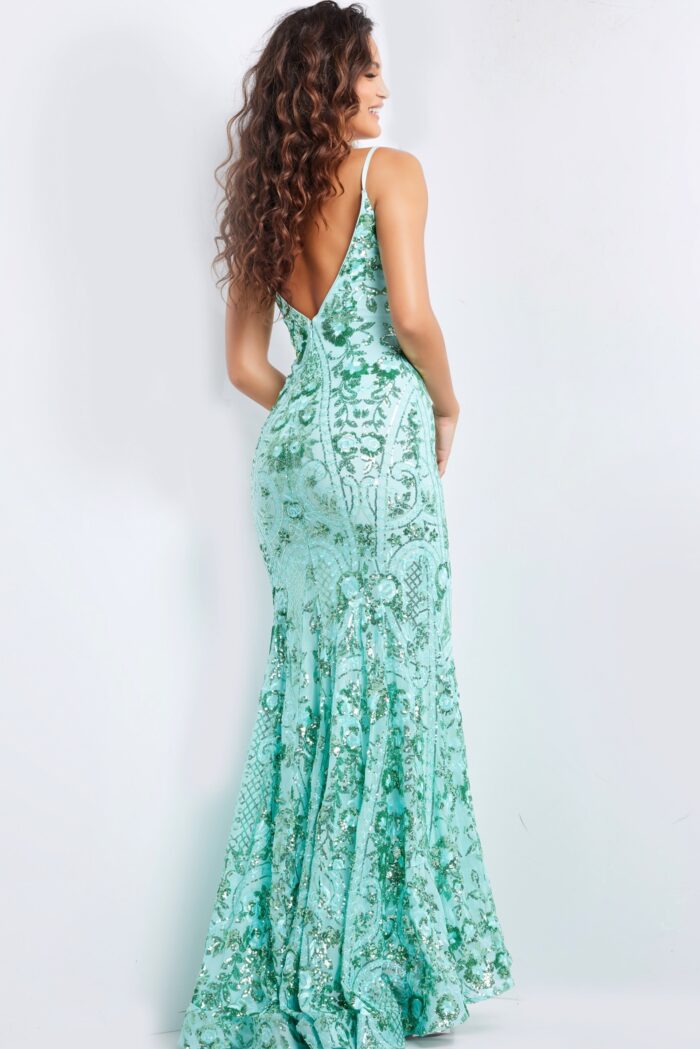 Model wearing Slate Sequin Embellished Backless Dress 23839