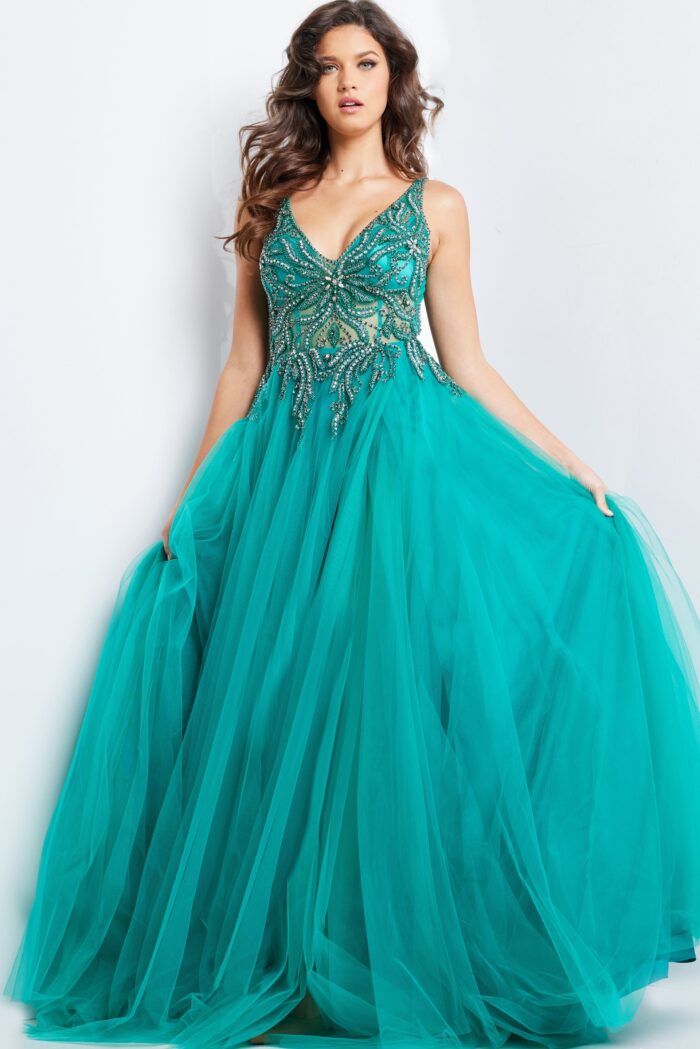 Emerald Embellished Bodice A line Gown 23962 - Jovani