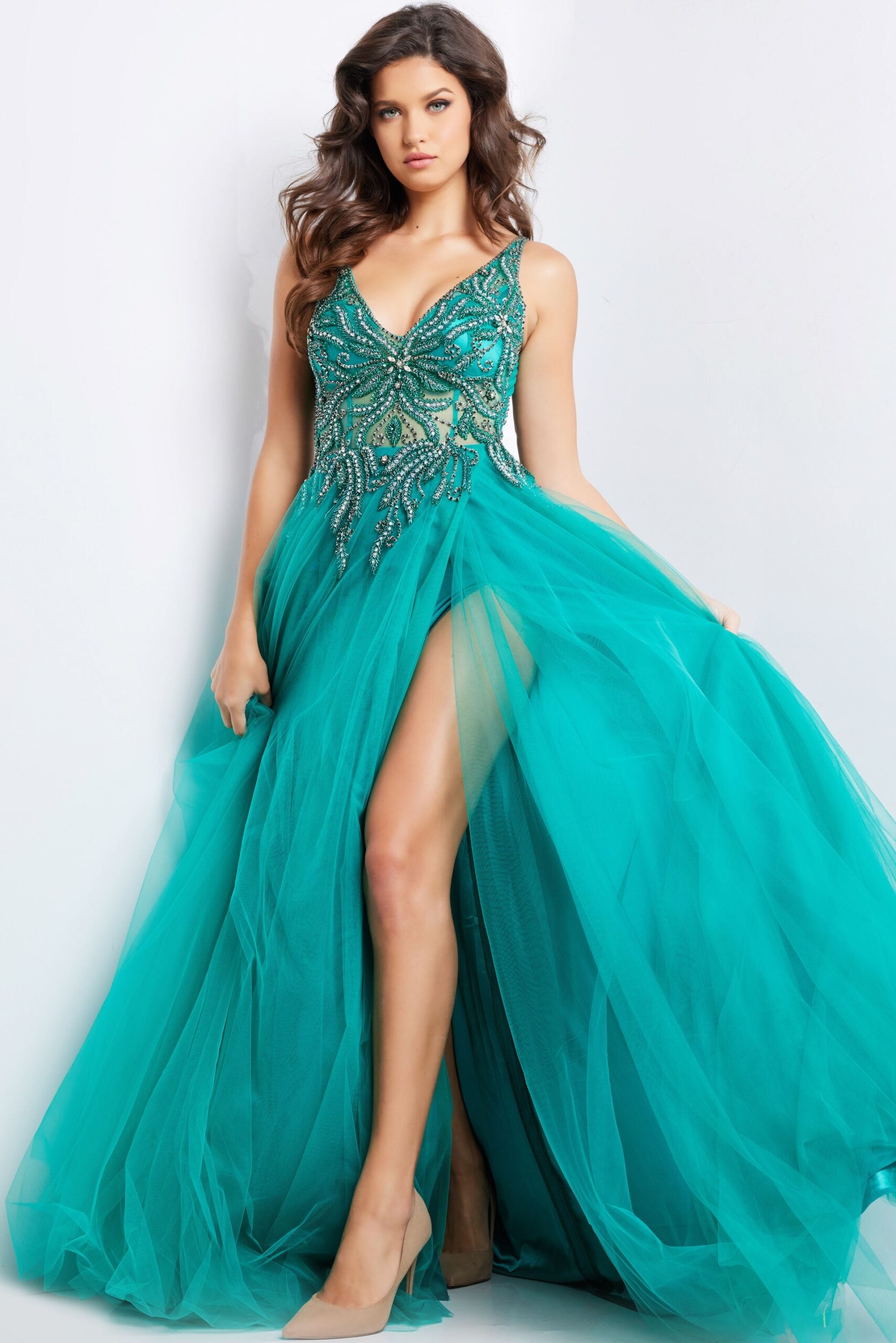 Emerald Embellished Bodice A line Gown 23962