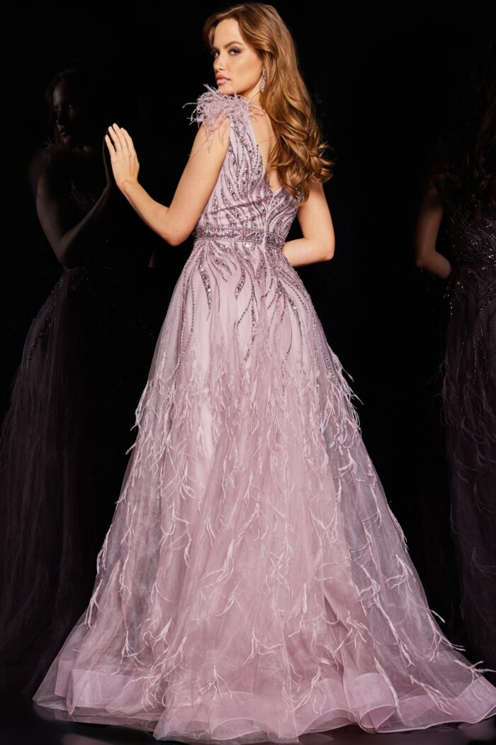 Model wearing Purple Beaded Ballgown 24000