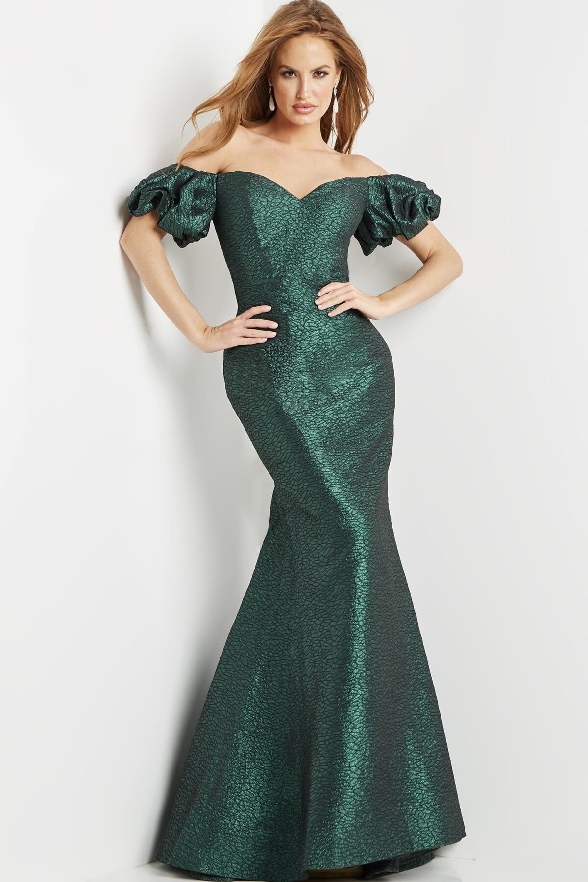 Jovani 24044 Green Off the Shoulder Sweetheart Neck Evening Gown - Jovani