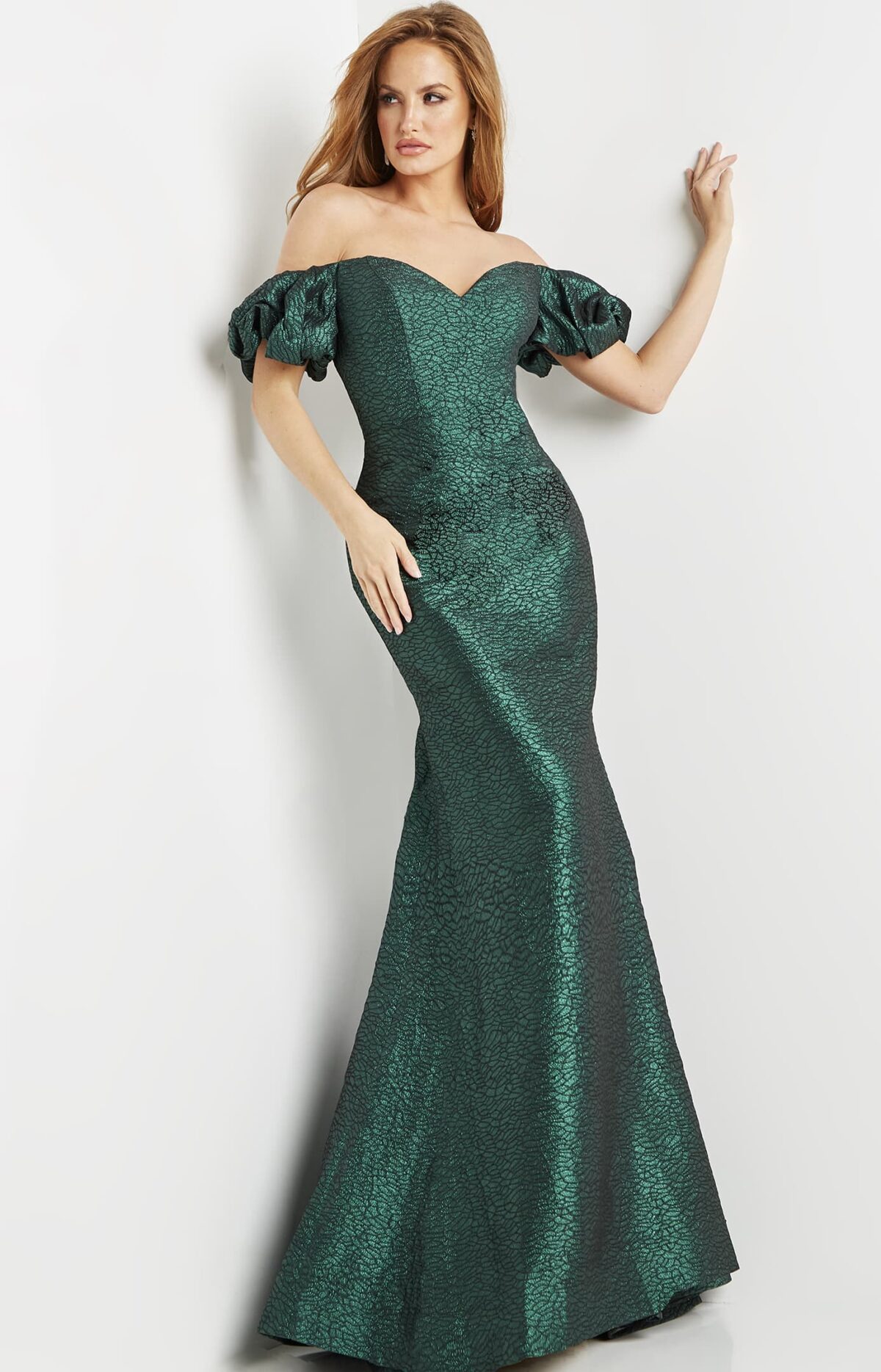 Jovani 24044 Green Off the Shoulder Sweetheart Neck Evening Gown - Jovani