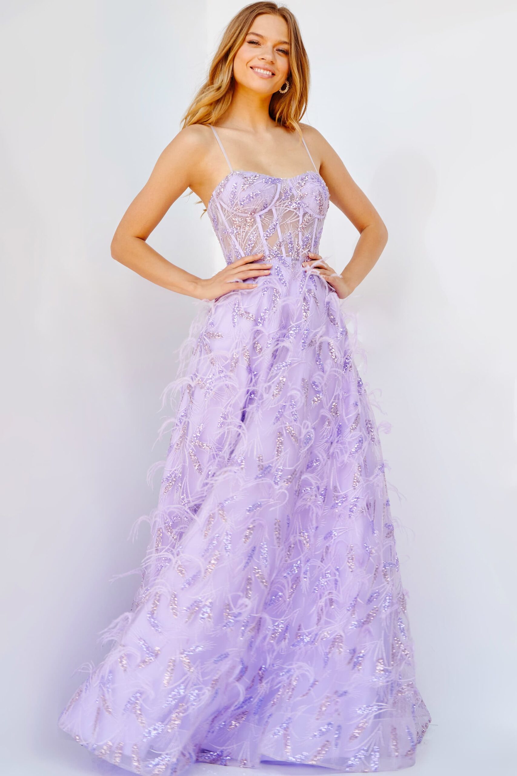 Jovani 24078 Lilac Embellished Corset Bodice Gown