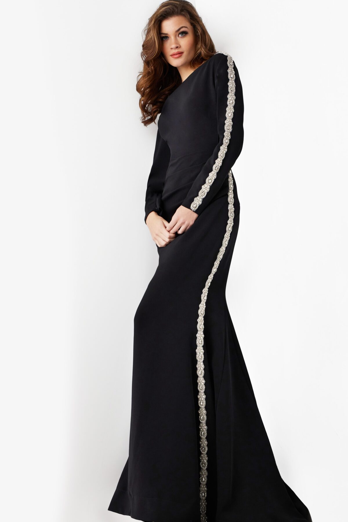 Black Embellished Long Sleeve Evening Dress 24191 - Jovani