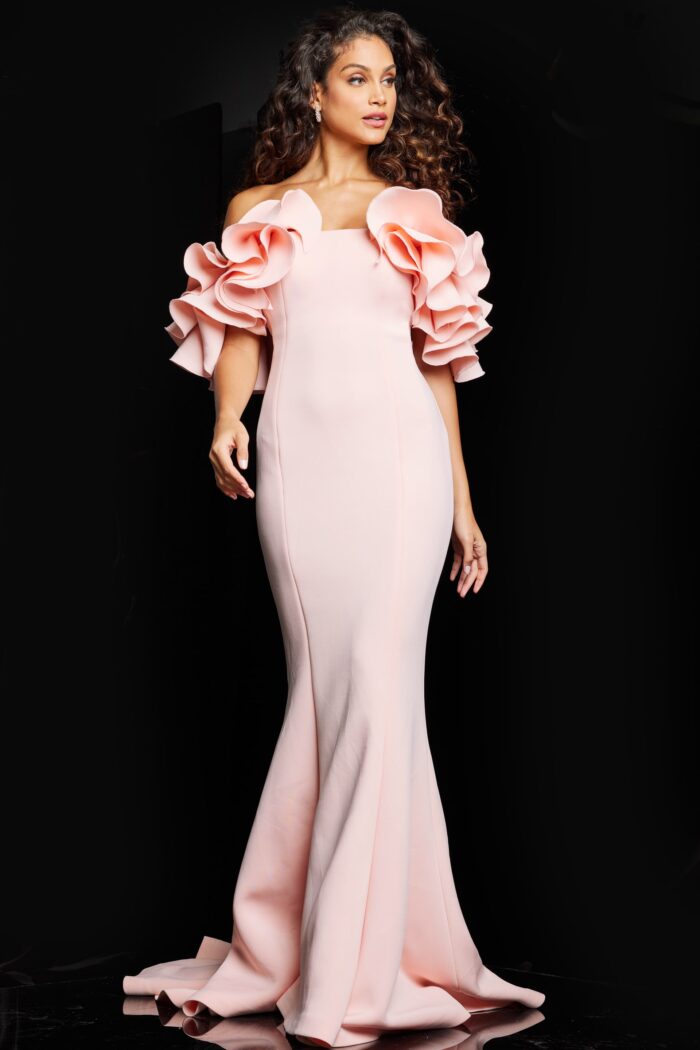 Model wearing Blush Off the Shoulder Sheath Dress 24280