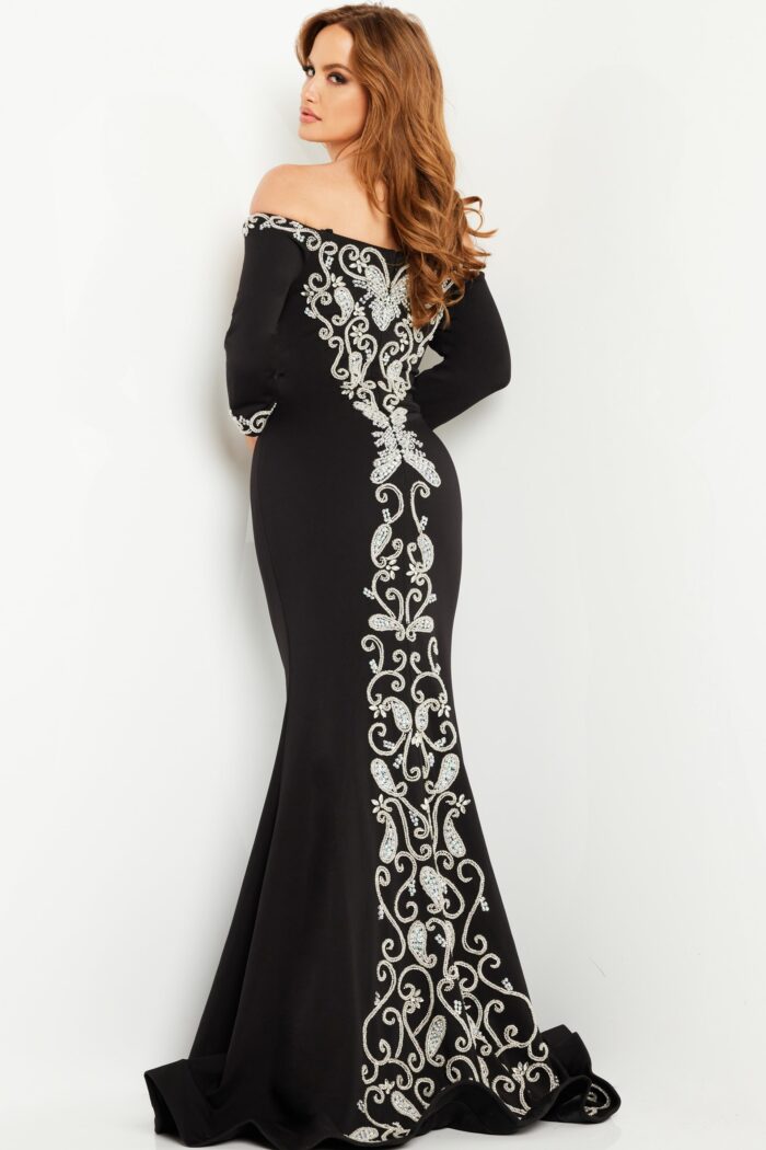 Model wearing Black Mermaid off the Shoulder Dress 24328