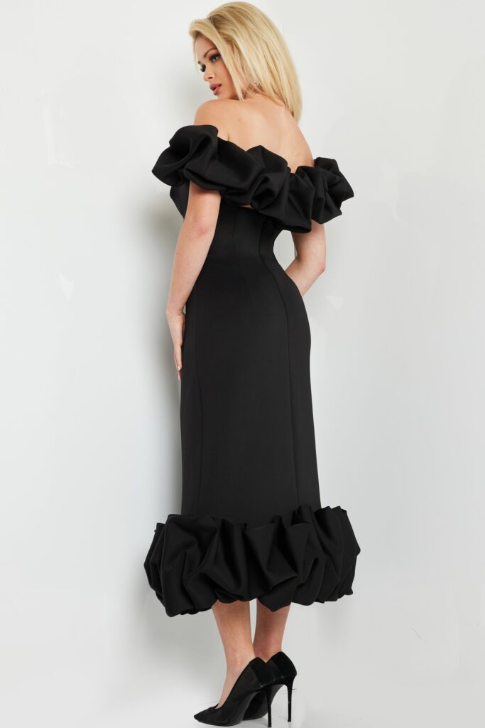 Short 24535 Black Fitted Bodice Evening Dress