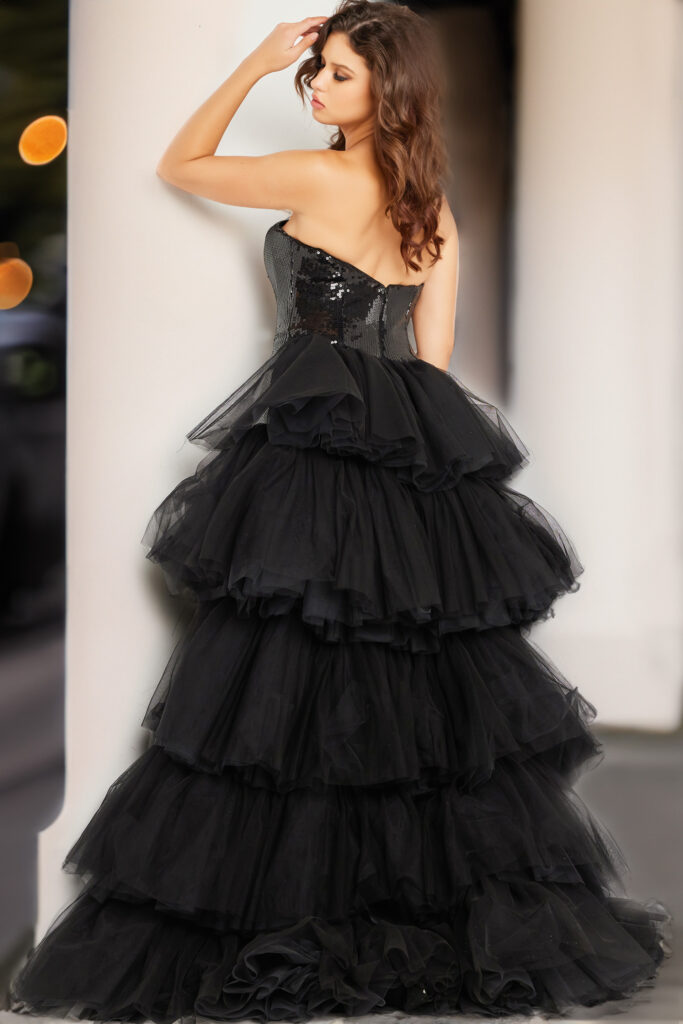 Black Sequin Strapless Gown 24554