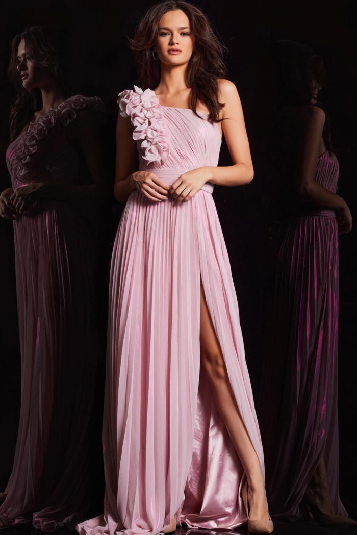 Model wearing Light Pink Maxi Pleated Dress 24609