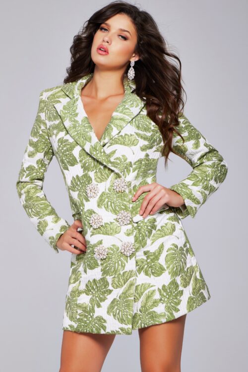 Model wearing Floral V Neck Jacket 24650