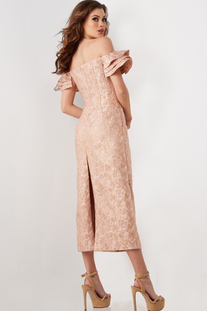 Rose Gold Off the Shoulder Tea Length Dress 25667