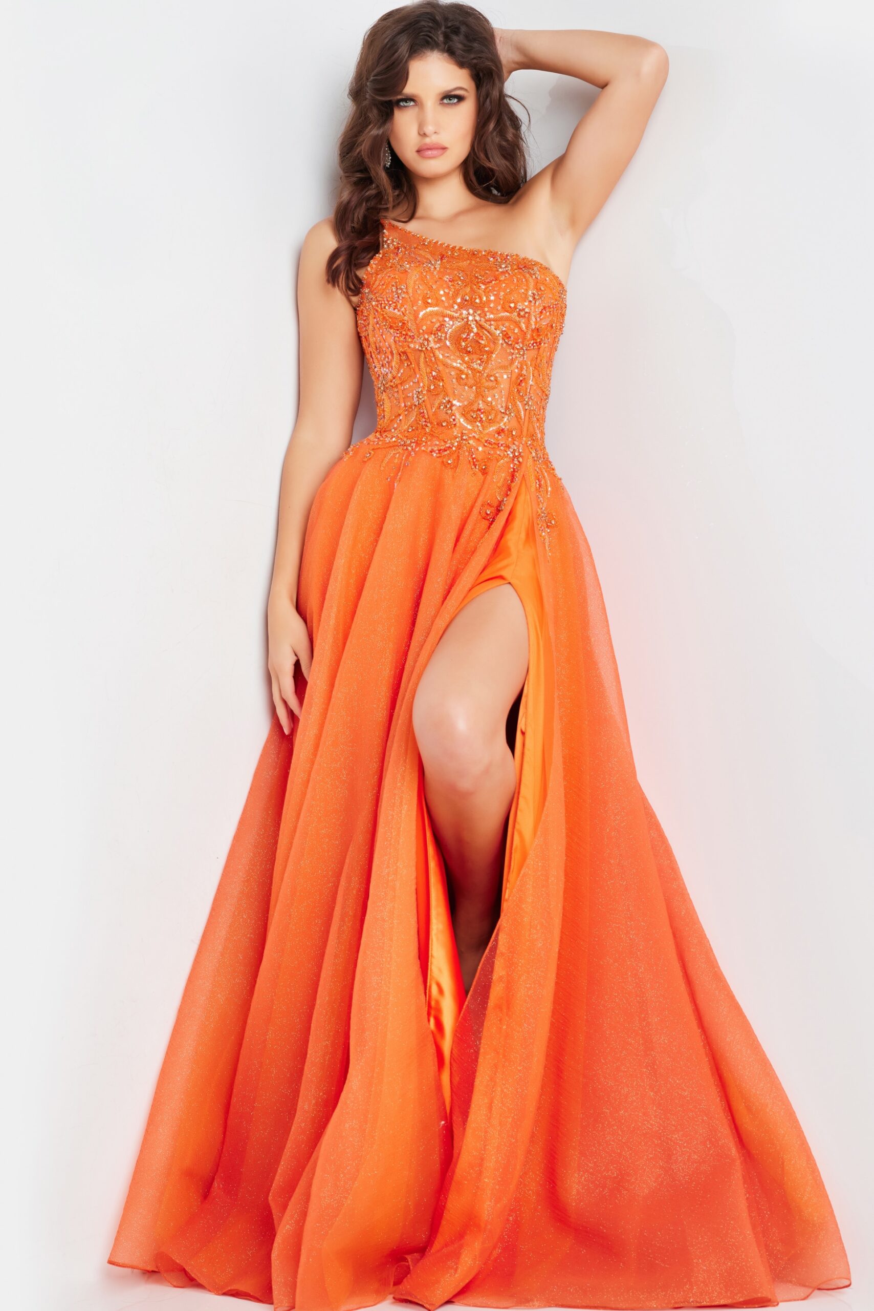 Orange Embellished Bodice A Line Gown 25688