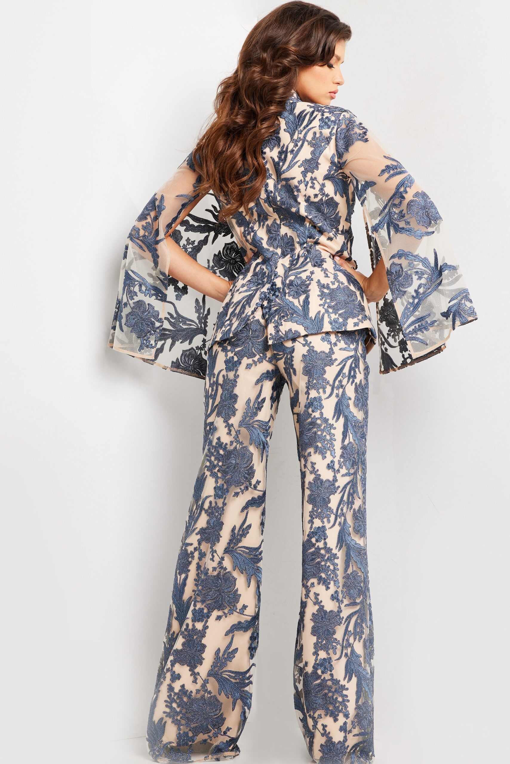 Navy and Nude Two Piece Contemporary Suit 25805