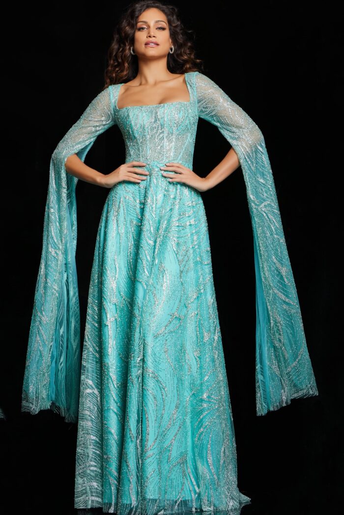 Model wearing Mint Illusion Bodice A Line Dress 25811