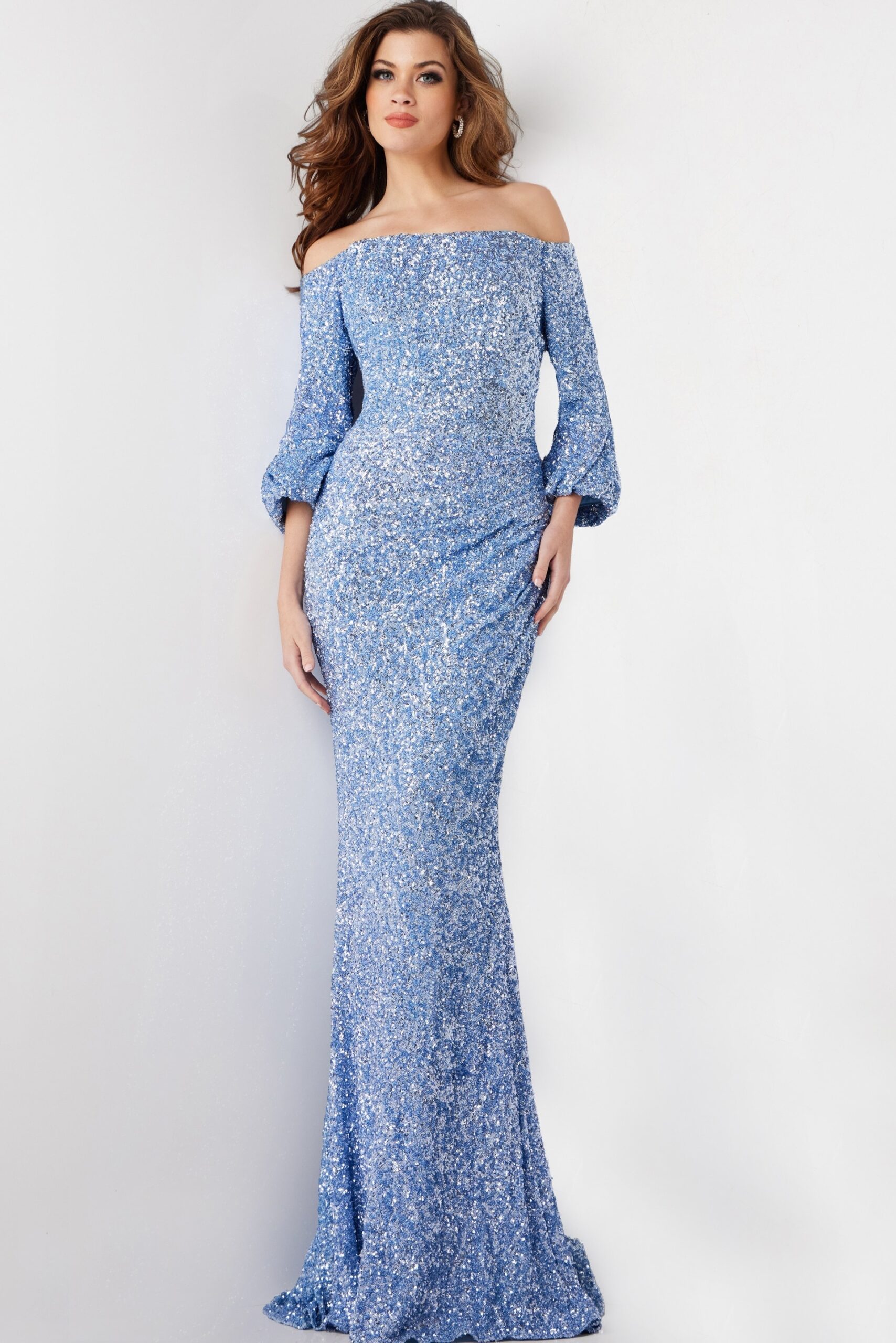 Blue Off the Shoulder Sequin Formal Dress 25949