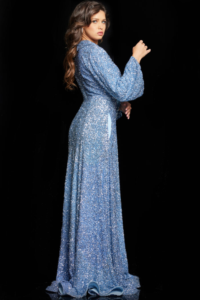 Model wearing Raspberry Embellished Long Sleeve Dress 25950