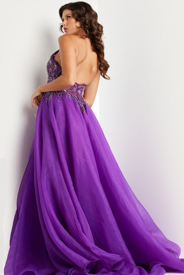 Model wearing Purple Embellished Halter Neck Gown 25964