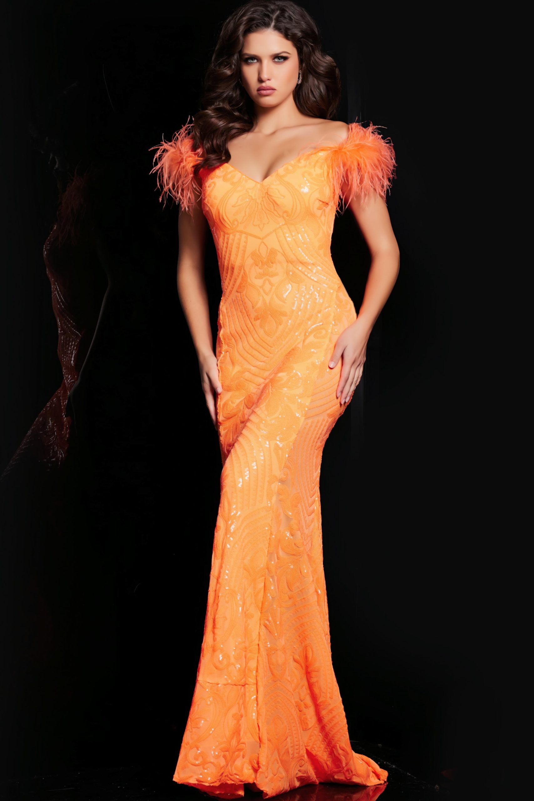 Orange Sequin Off the Shoulder Dress 26041