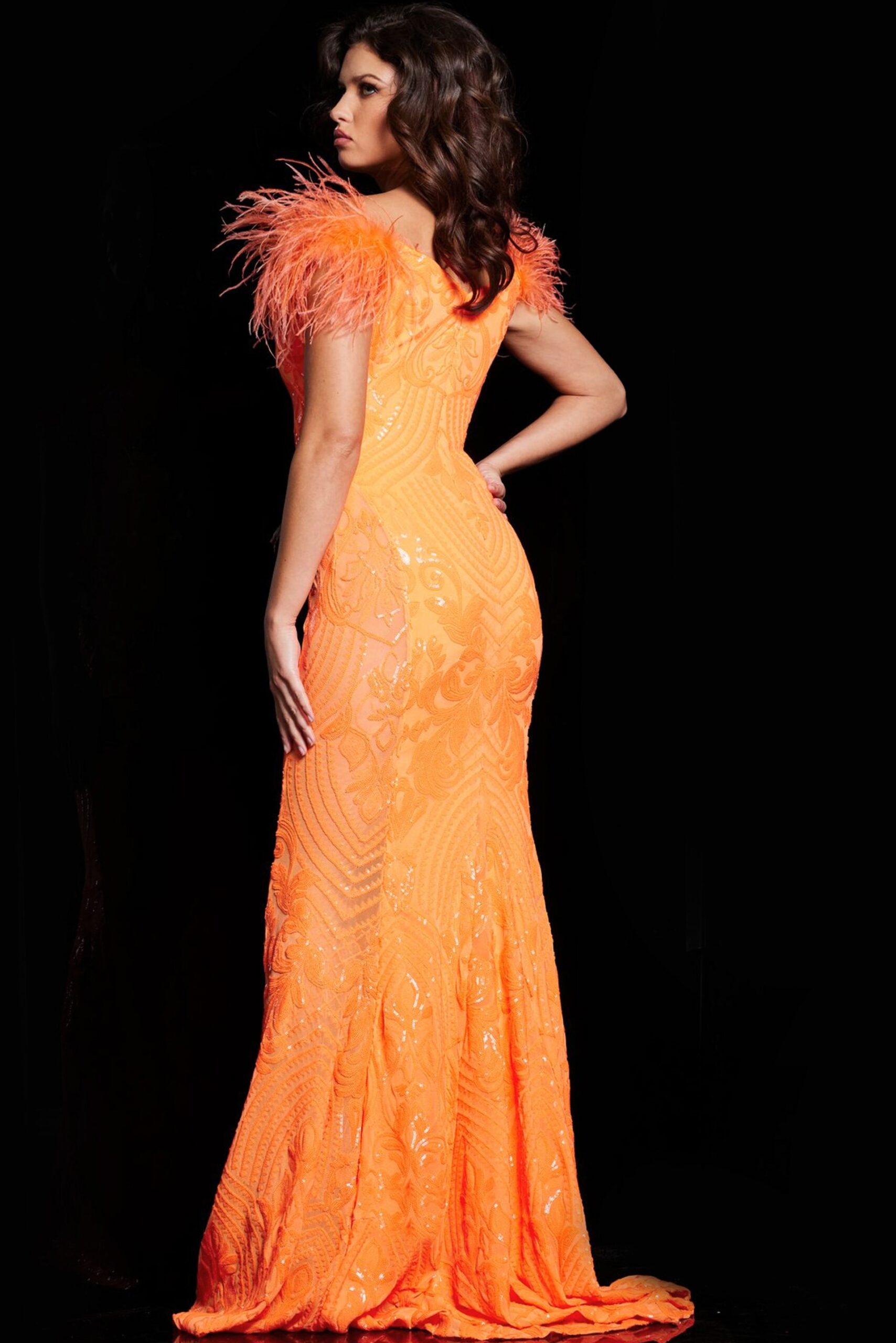 Orange Sequin Off the Shoulder Dress 26041