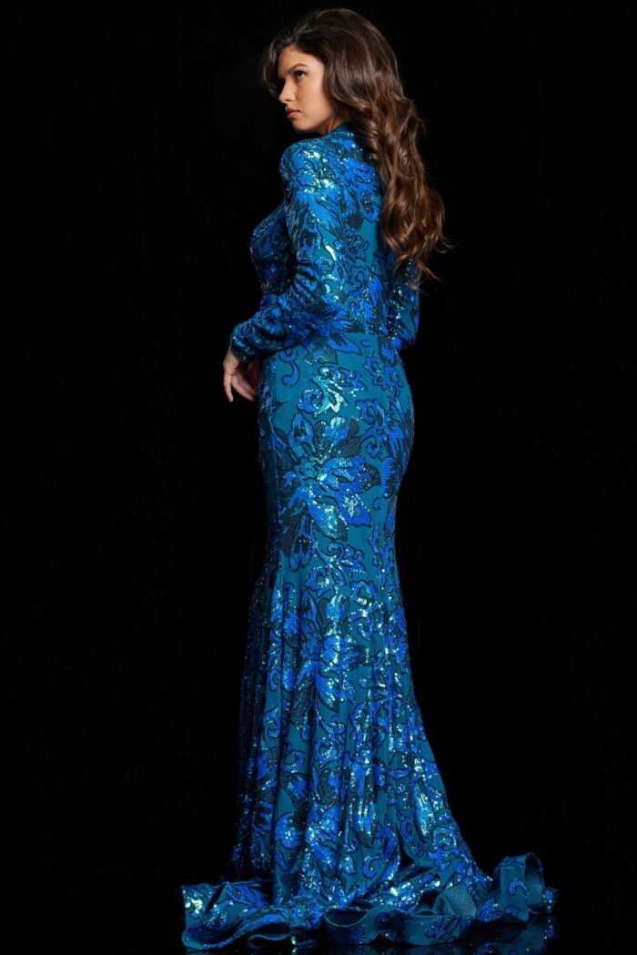 Model wearing Royal Blue Mermaid Long Dress 26046