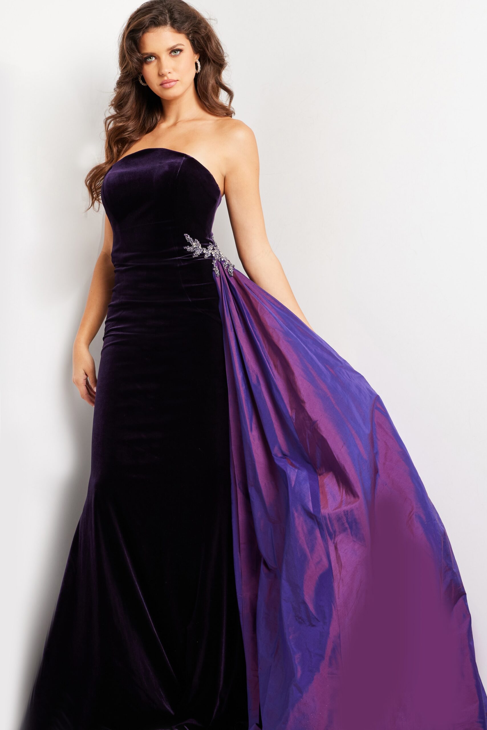 Purple Velvet Strapless Dress 26116