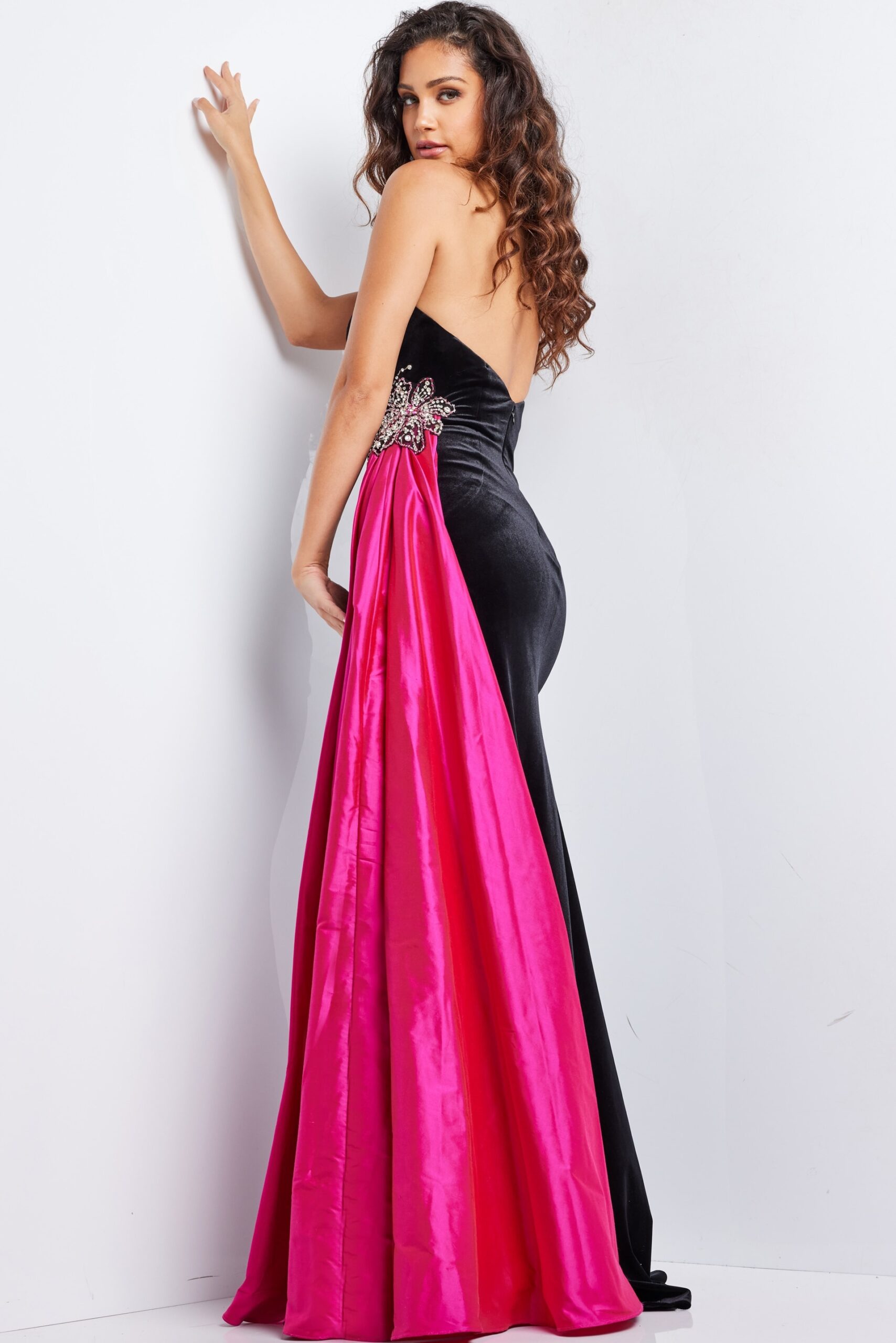 Black Fuchsia Strapless Velvet Gown 26117