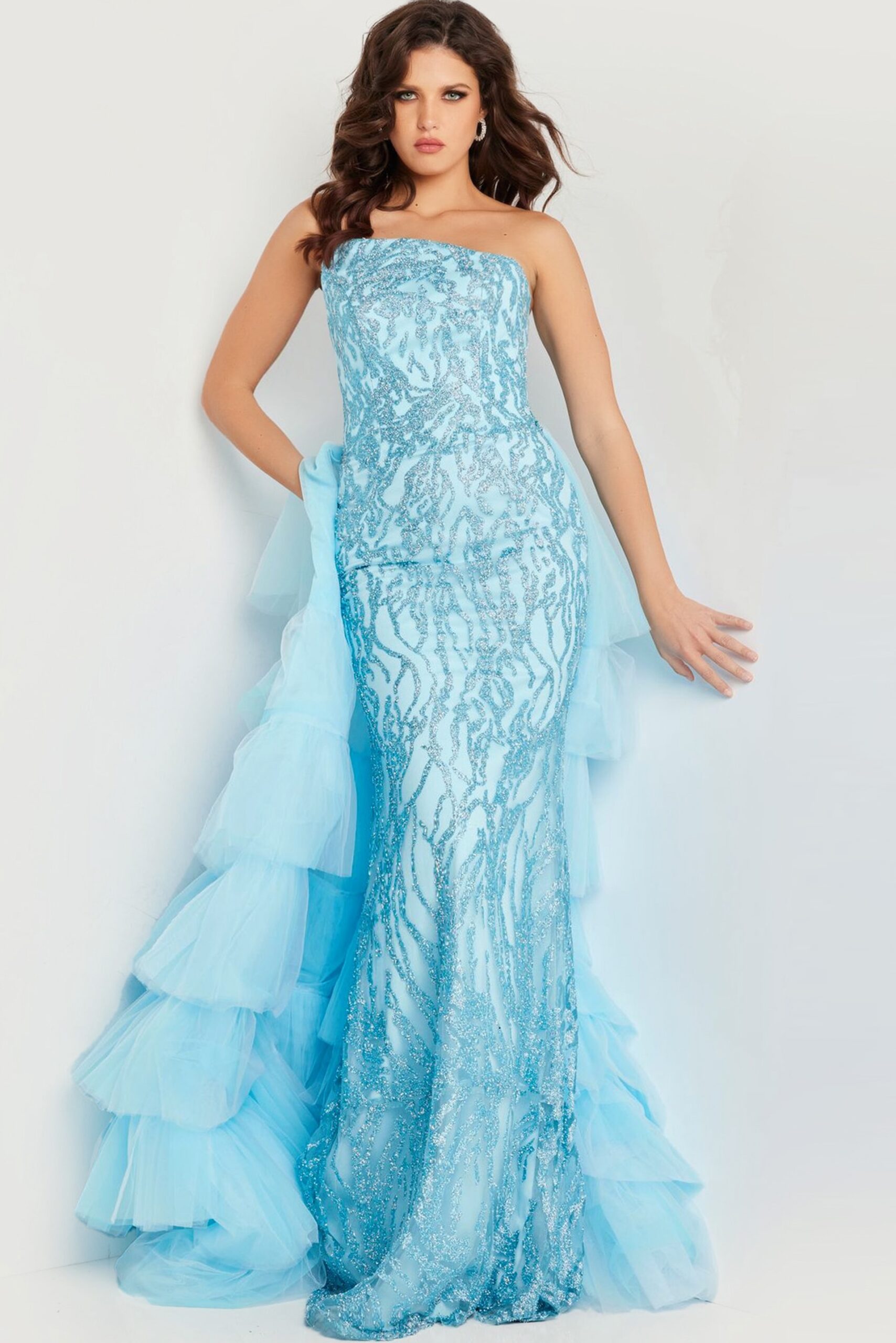 Turquoise Embellished Strapless Dress 26119