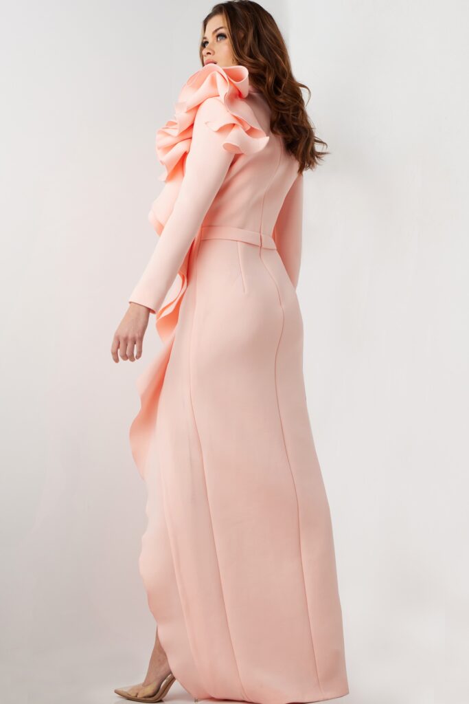 Blush Long Sleeve Ruffle Evening Gown 26126