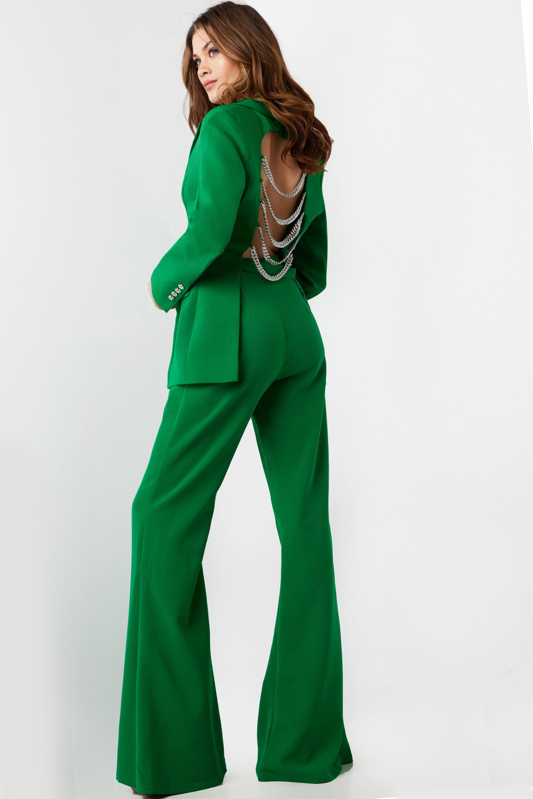 Emerald Two Piece Backless Contemporary Pant Suit 26144