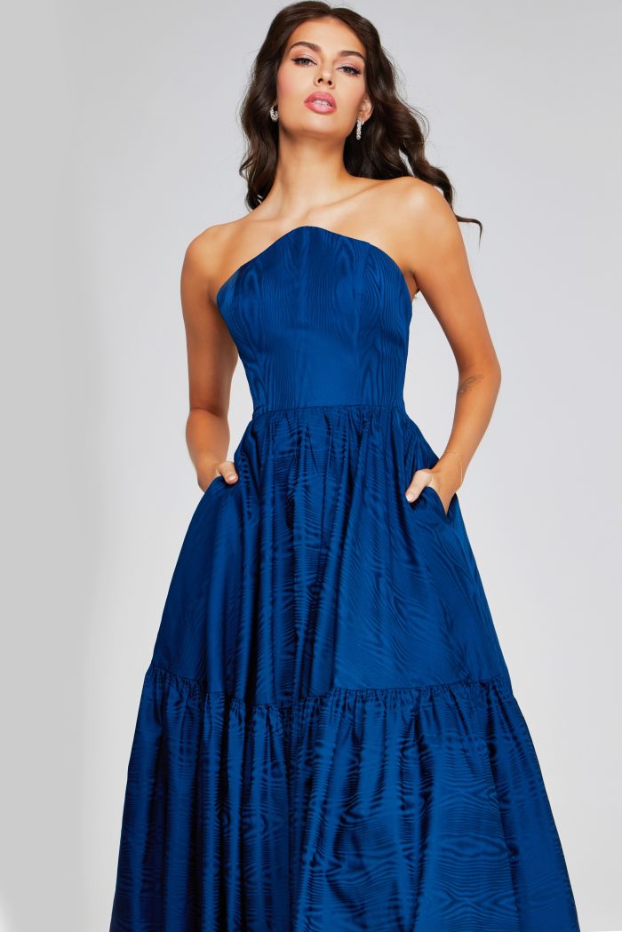 Blue Strapless Gown with Tiered Skirt 26152