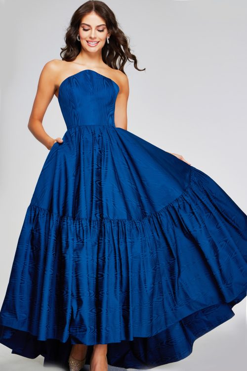 Blue Strapless Gown with Tiered Skirt 26152