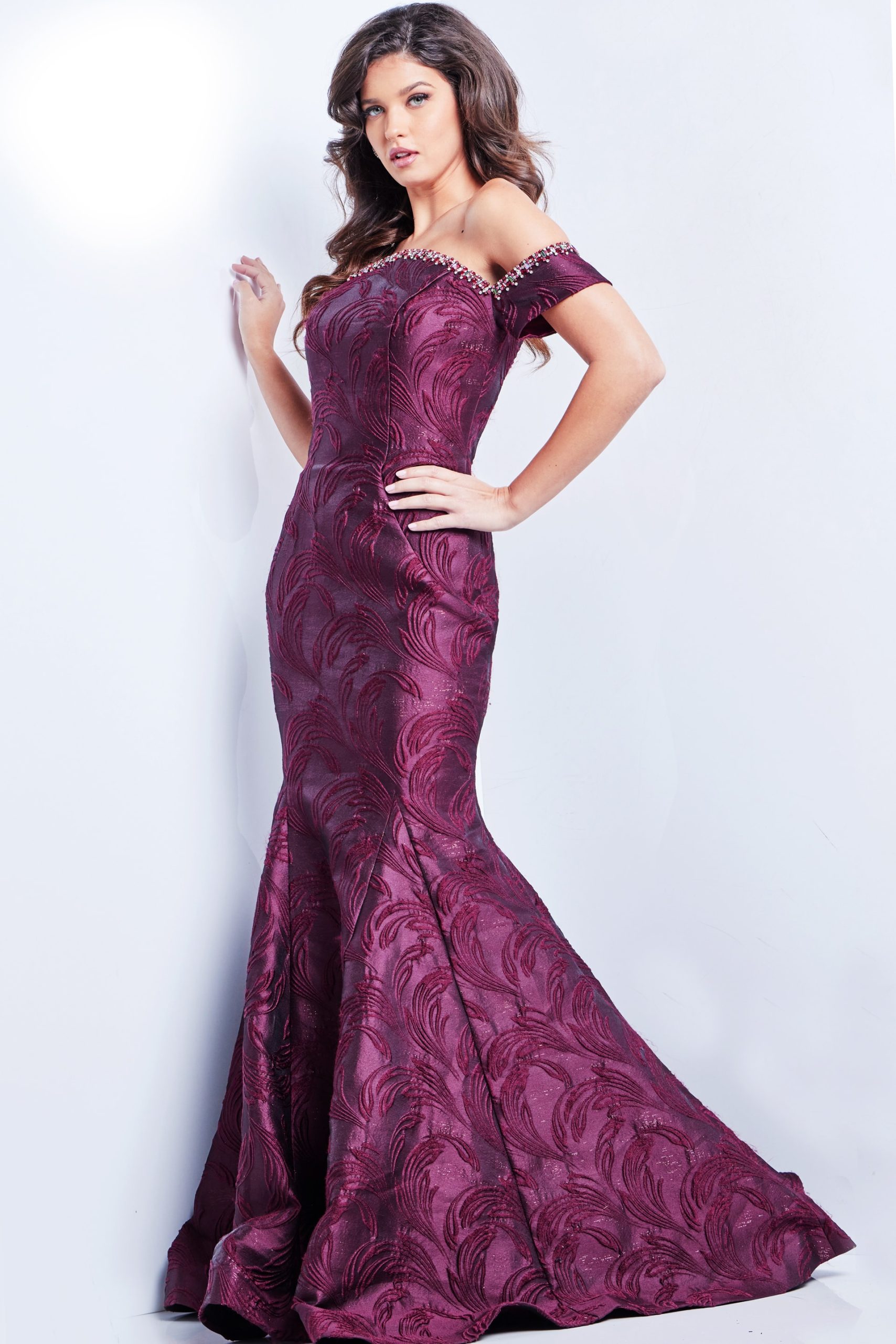 Burgundy Off the Shoulder Mermaid Dress 26231