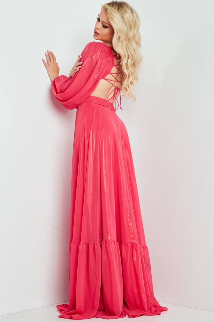 Model wearing Coral Long Sleeve Maxi Dress 26247