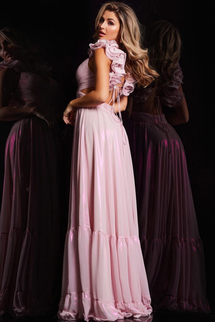 Model wearing Light Pink V Neckline Empire Waist Dress 26248