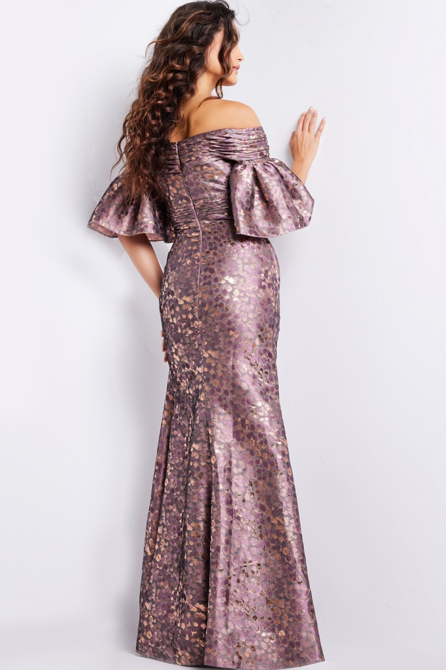 Brown and Gold Floral Sheath Formal Dress 26258