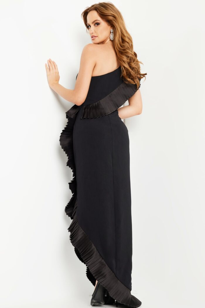 Model wearing Black One Shoulder Formal Gown 26160